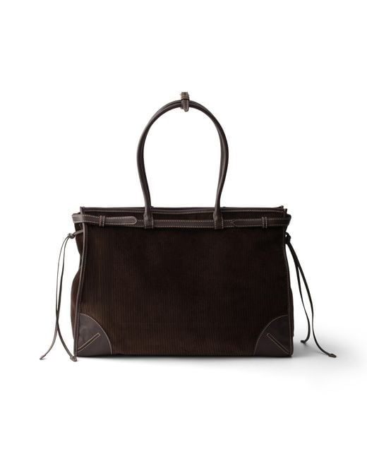 Prada Black Bonnie Extra Large Corduroy And Leather Handbag