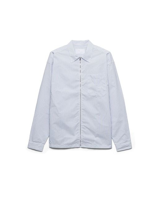 Prada White Re-Nylon Zipper Shirt, Sky for men