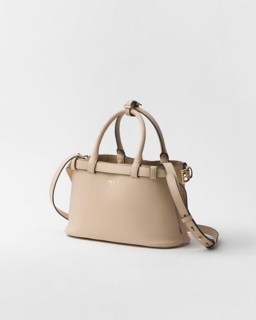 Prada Natural Kleine Buckle Handtasche Aus Leder Mit Doppeltem Gürtel