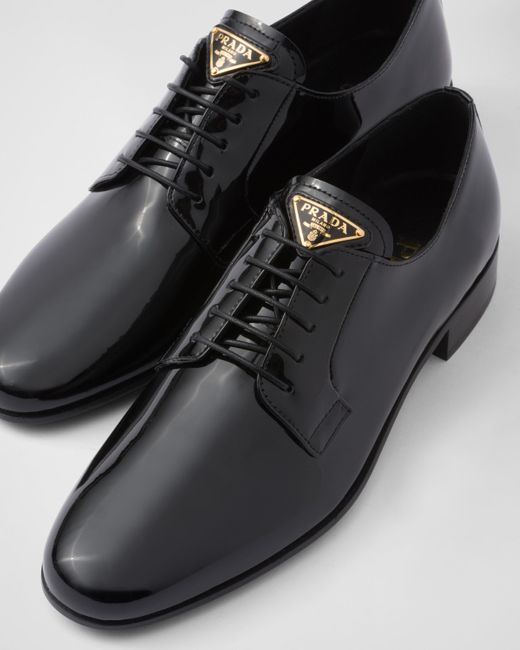 Prada Black Patent Leather Lace-up Shoes