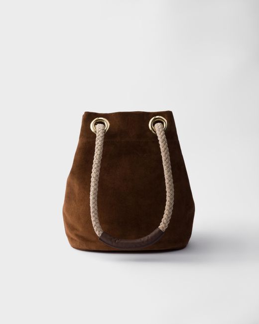 Prada Brown Small Mariner Suede Bucket Bag