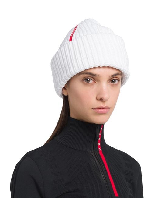 Prada White Tec Rec Nylon Ribbed Beanie