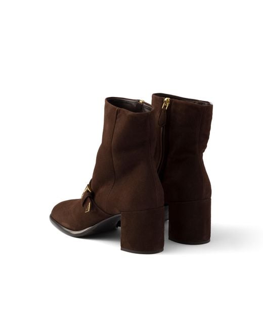Prada Brown Suede Booties, Dark, Size 34