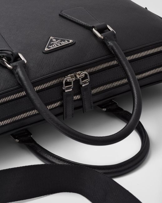 Prada Saffiano Leather Briefcase in Black for Men | Lyst