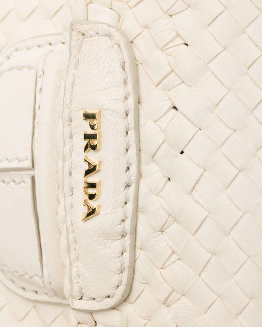Prada Natural Woven Leather Mini Shoulder Bag