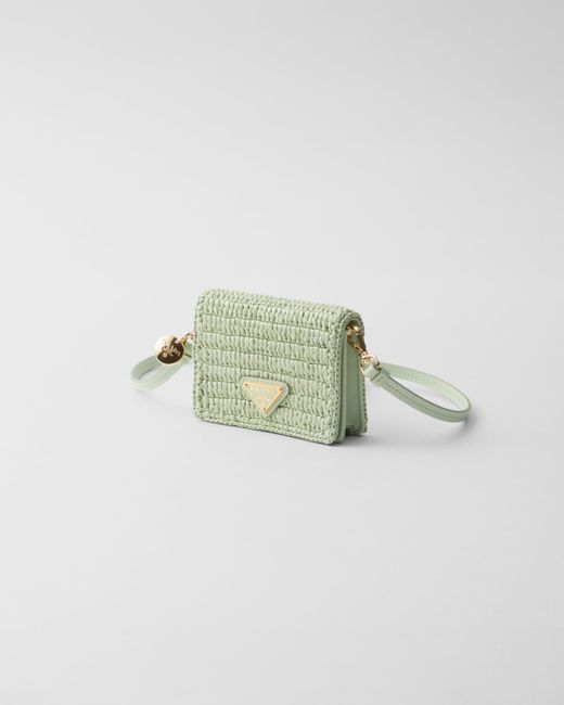 Prada Green Crochet Card Holder With Shoulder Strap