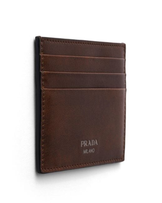 Prada Brown Leather Card Holder, Cocoa for men