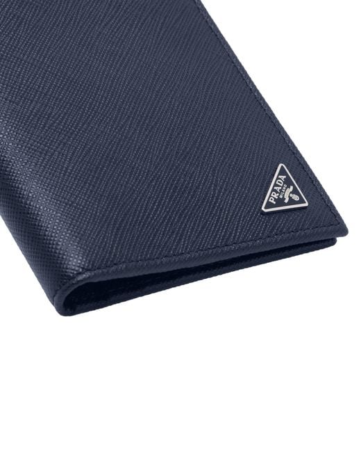 Prada Blue Logo Plaque Bi-Fold Wallet for men