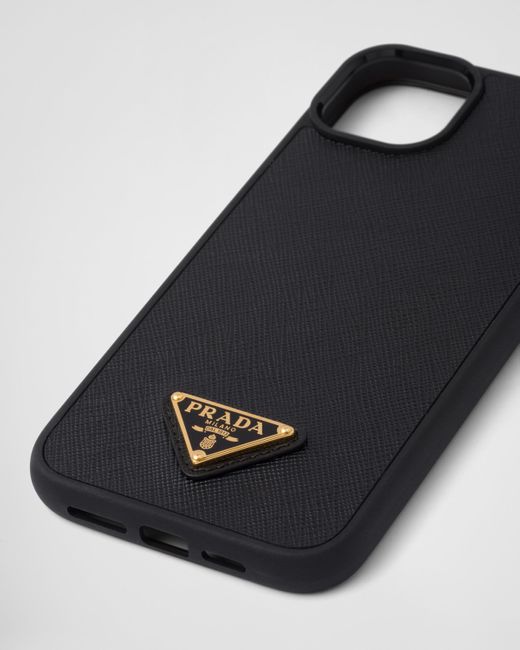 Prada Black Saffiano Leather Cover For Iphone 14 Plus