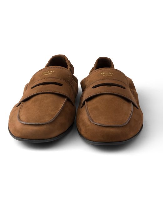 Prada Brown Shuffle Nubuck Leather Loafers