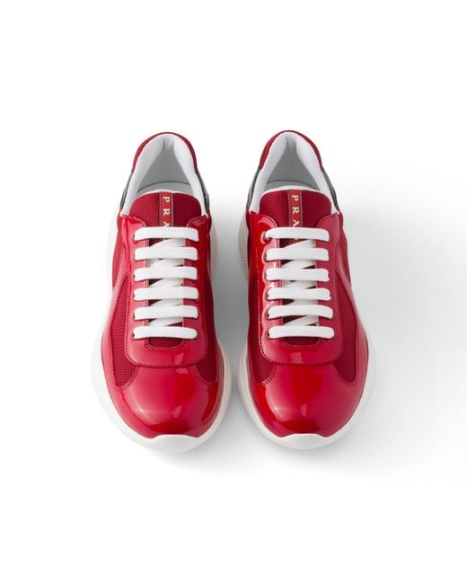 Prada Red Patent Leather And Technical Fabric America's Cup Sneakers, Size 5 for men