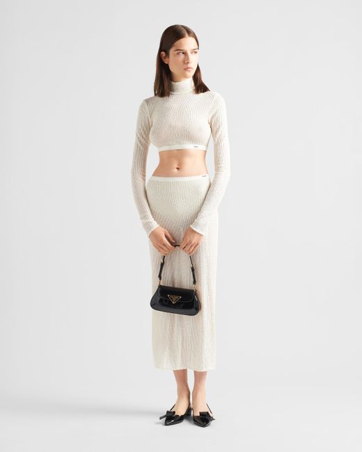 Prada White Stretch Sequin Skirt