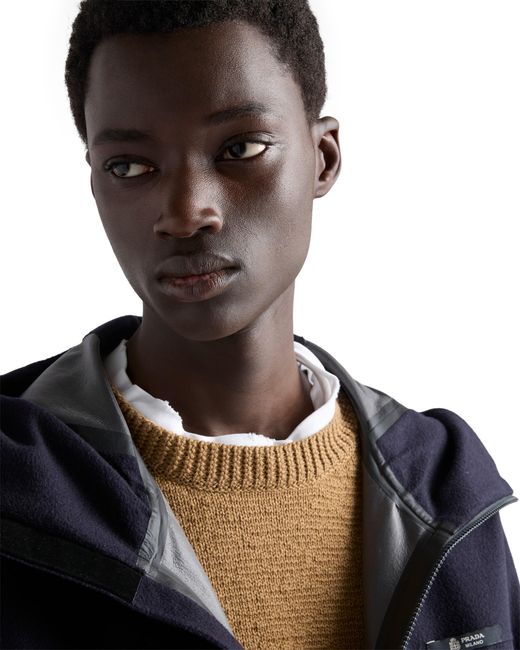 Prada Blue Hooded Cashmere Jacket for men