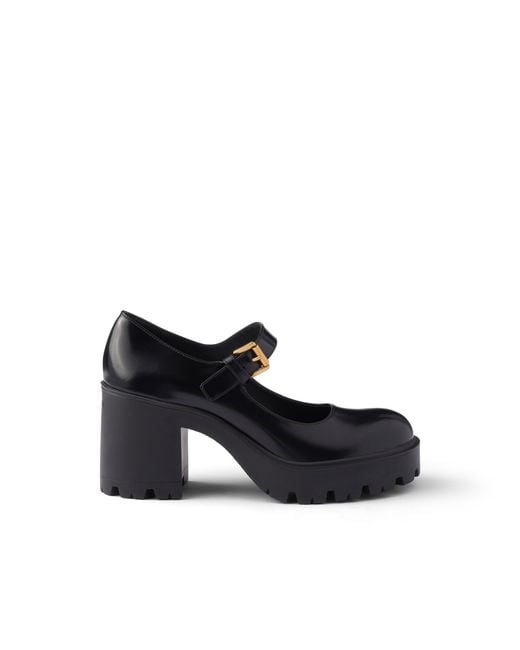 Prada Black Brushed Leather Pumps