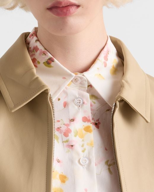 Prada Natural Short-Sleeved Floral Print Poplin Shirt