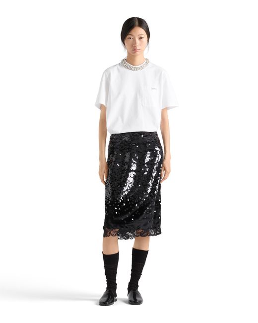 Prada White Embroidered Jersey T-Shirt