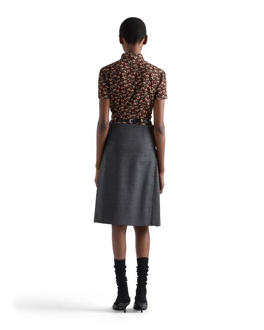 Prada Blue Pleated Wool Hopsack Skirt