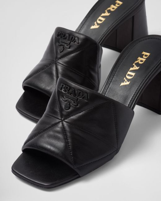 Prada Black Quilted Nappa Leather Heeled Sandals