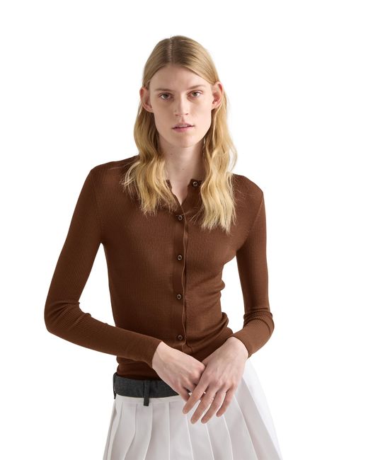 Prada Brown Ribbed Knit Wool Cardigan