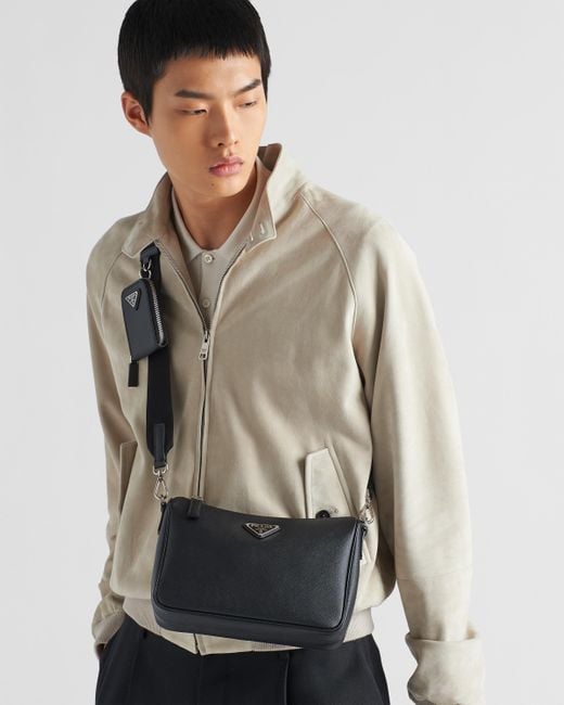 Prada Black Saffiano-Leather Shoulder Bag for men