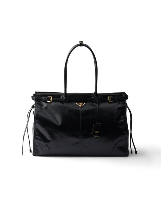 Prada Black Bonnie Extra Large Convertible Leather Shoulder Handbag