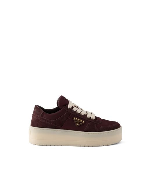 Prada Brown Downtown Bold Re-Nylon And Suede Sneakers