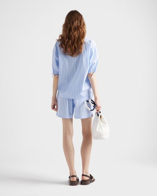 Bermuda En Popeline Rayée Prada en coloris Blue