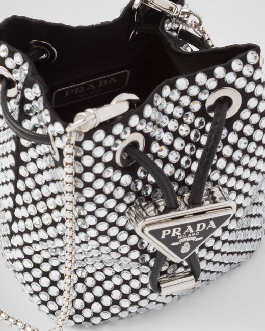 Prada White Stud-embellished Logo-plaque Mini Bag