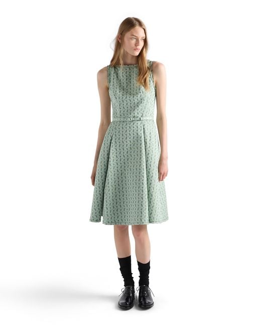 Prada Green Floral Print Duchess Dress, Chlorophyll
