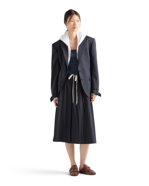 Prada Blue Light Wool Midi-Skirt