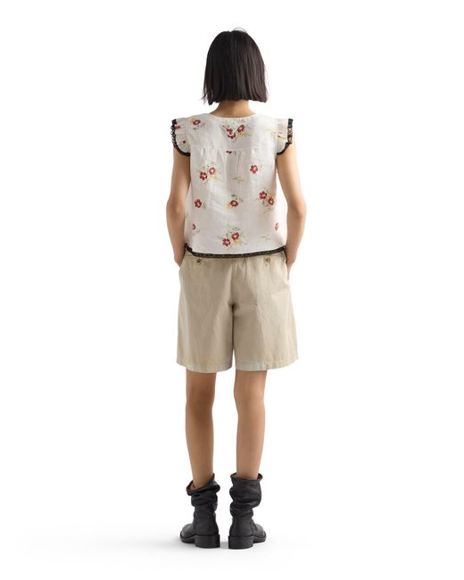 Prada White Linen Top With Floral Motif