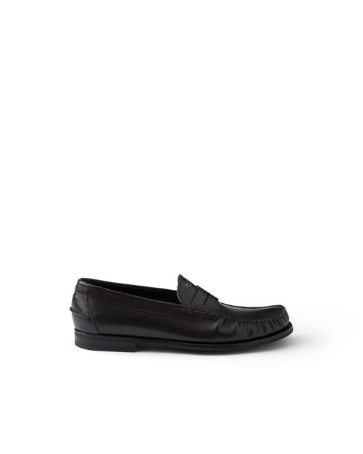 Prada Black Antiqued Leather Loafers, Size 6 for men