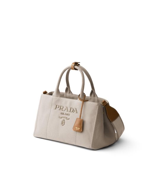 Prada White Jardinière Large Cotton Canvas Handbag, Natural