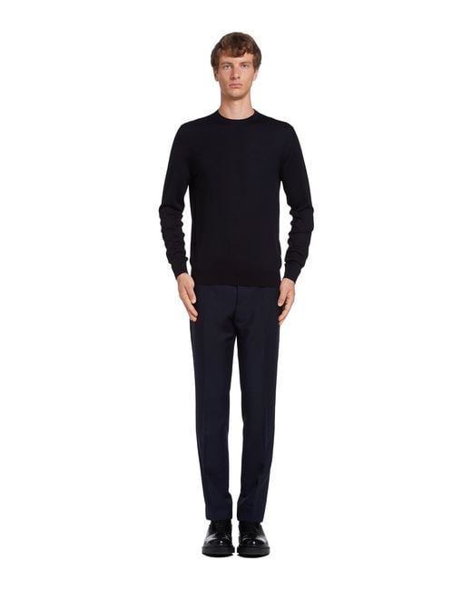Prada Blue Crew-Neck Wool Jumper for men