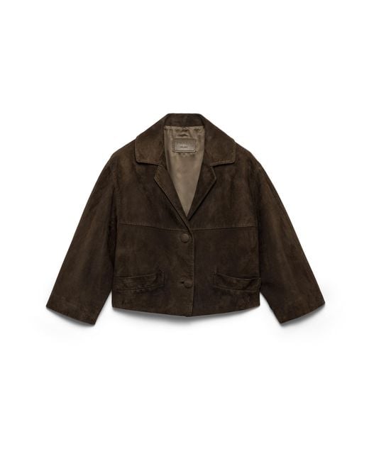 Prada Brown Cropped Suede Jacket, Selva