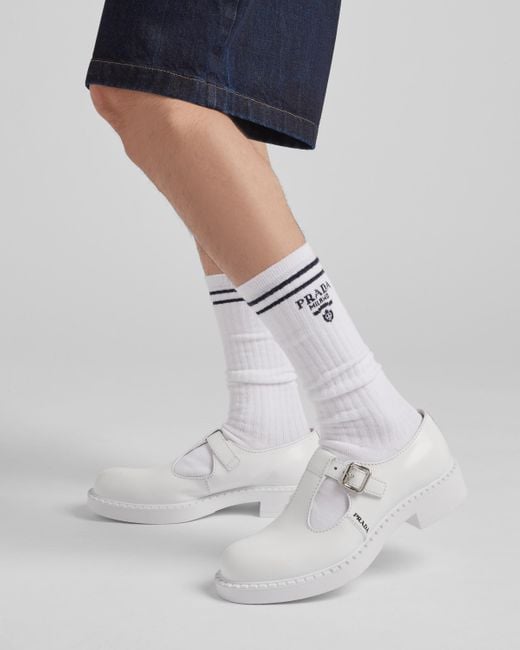 Prada White Cotton Ankle Socks for men