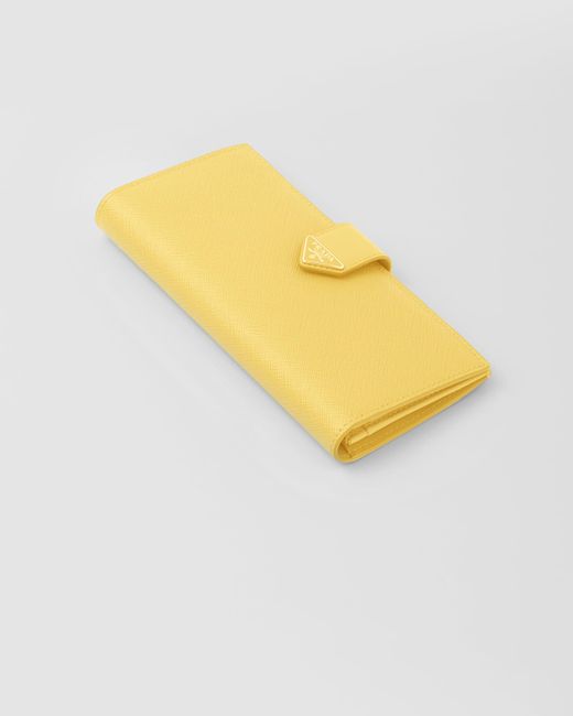 Prada Yellow Large Saffiano And Smooth Leather Wallet