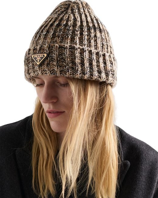 Prada Brown Mélange Knit Beanie