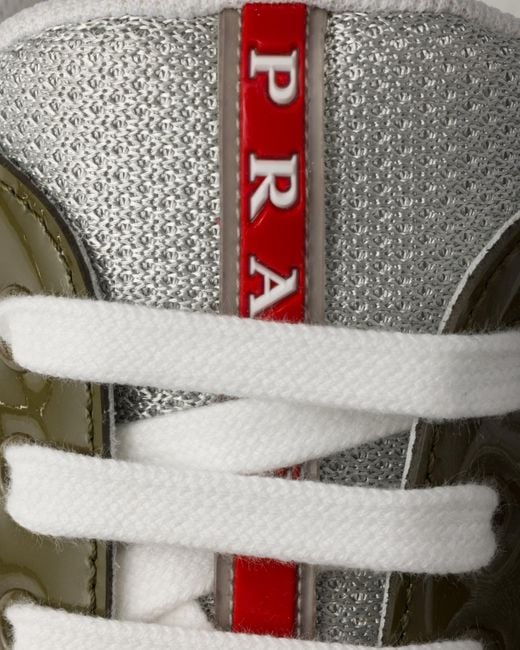 Prada Green America's Cup Vernice Bike Low Top Sneaker for men
