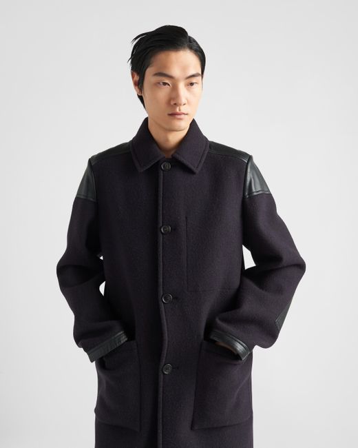 Prada Blue Wool Blend Coat for men