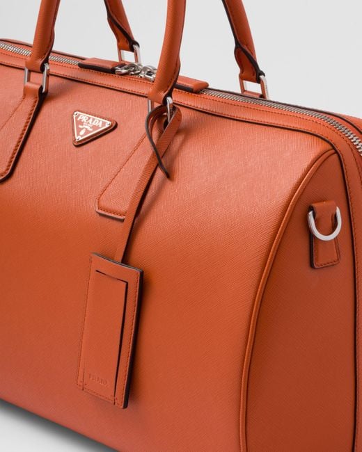 Prada Orange Saffiano Leather Travel Bag