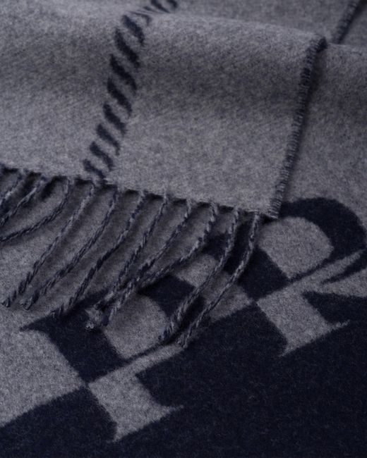 Prada Blue Small Wool Scarf With Jacquard Logo for men