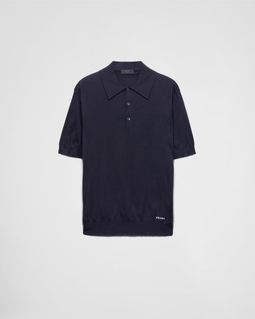 Prada Blue Silk Polo Shirt for men