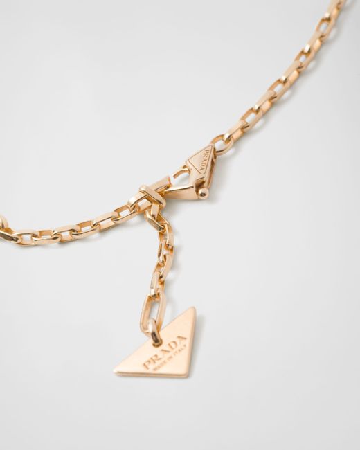 Prada White Eternal Gold Eternal Mini Triangle Pendant Necklace In Yellow Gold And Diamonds