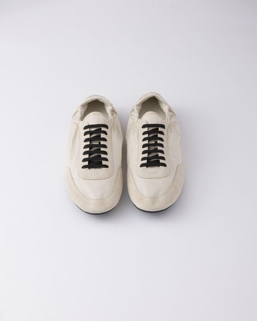 Prada White Collapse Re-Nylon And Suede Elasticized Sneakers, Size 5 for men