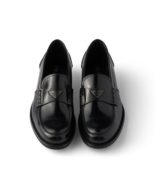 Prada Black Brushed Leather Loafers, Size 5 for men