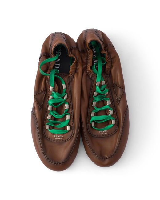Prada Brown Collapse Antiqued Nappa Leather Sneakers With Hooks, Size 5,5 for men