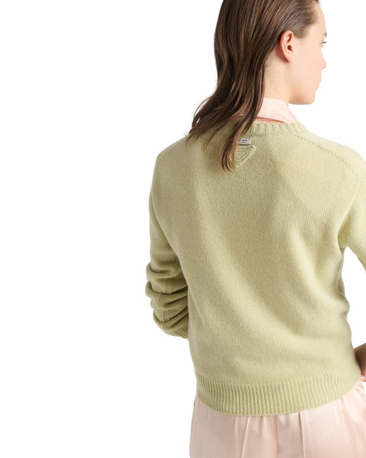 Prada Green Wool And Cashmere V-Neck Sweater