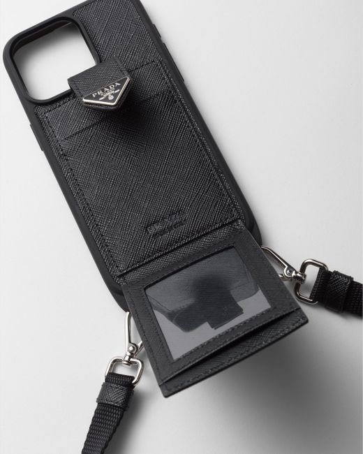 Prada Black Saffiano Leather Cover For Iphone 15 Pro Max for men