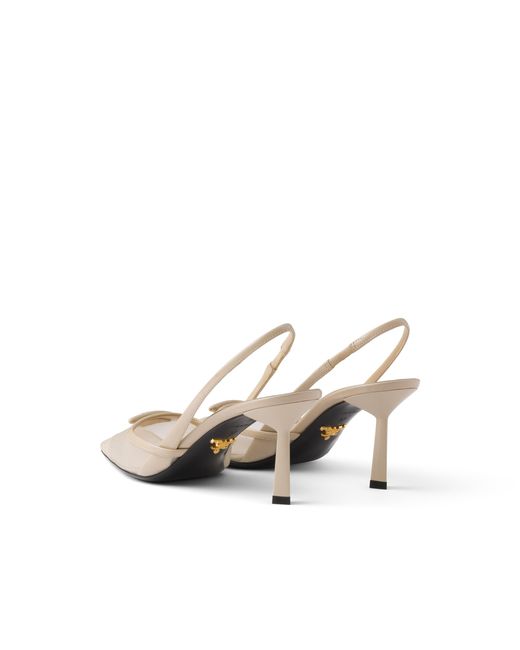 Prada White Mesh Fabric Slingback Pumps, Travertine Stone